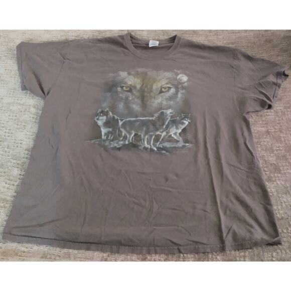 Mens 2XL T Shirt Wolves Howling At The Moon Tie-Dye Brown Native American Nature - Picture 2 of 10